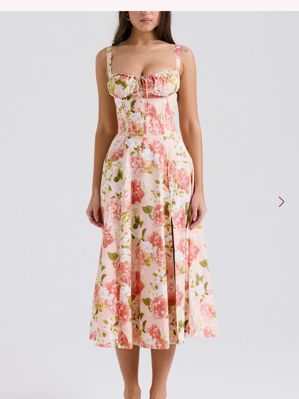 House of CB Pink Floral Corset Midi Dress